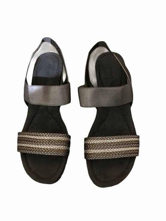 Bandonlino Sandals Wedge Heel Womens 10 M Metallic Silver Gray Comfort Strappy - Picture 2 of 11